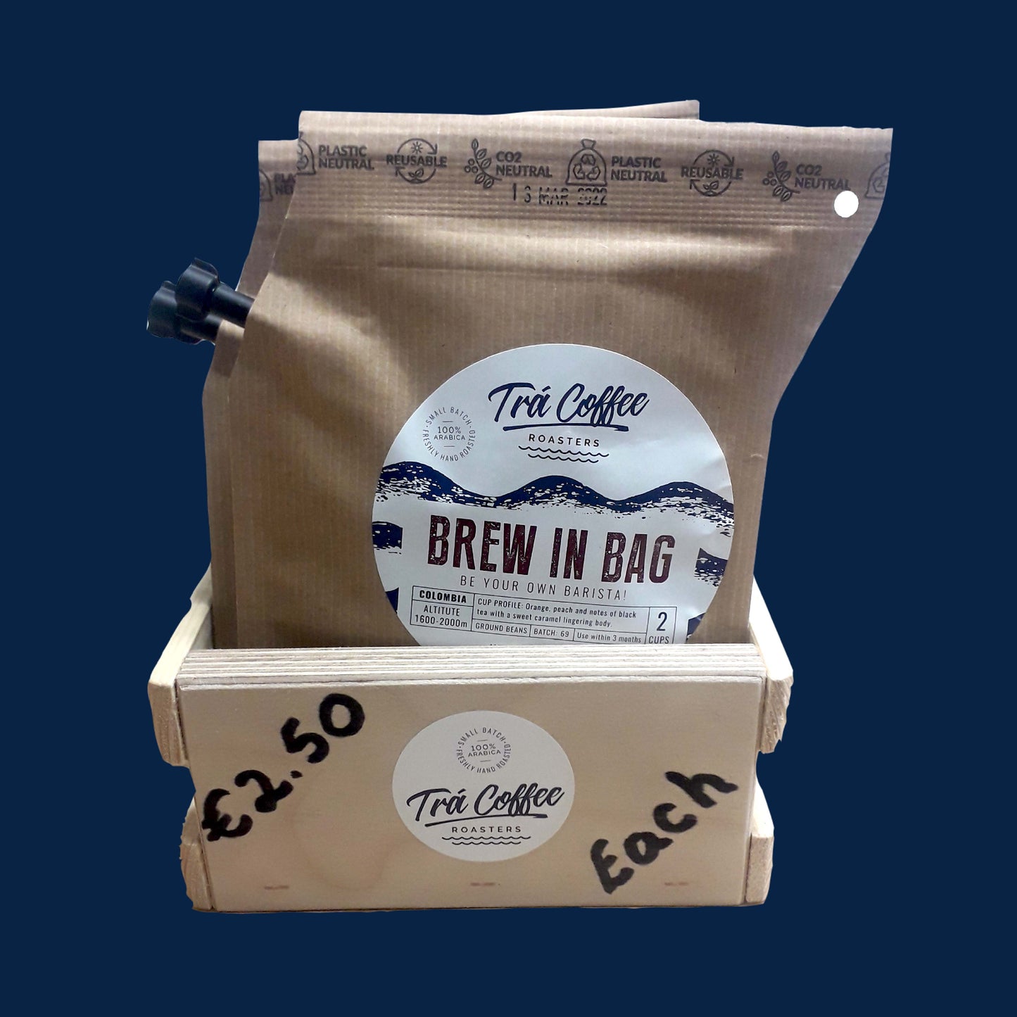 Coffee Brew bag's 22 grams of Columbian ground coffee.